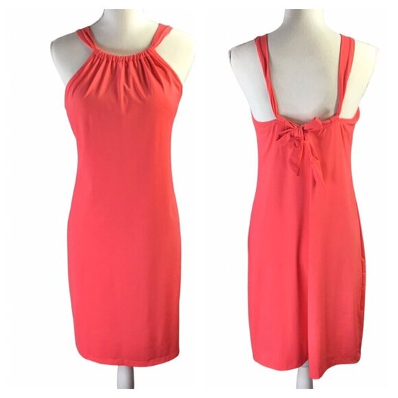 Athleta Kokomo Swim Dress Melon Size M Built in Bra Tie Halter 739779 High Neck - Picture 1 of 10